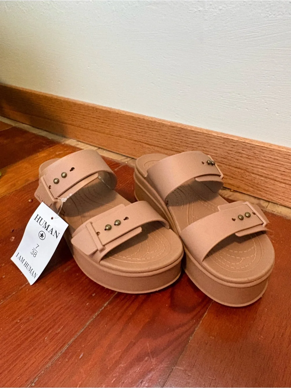 I Am Human Nude/Tan Double Strap Platform Sandals